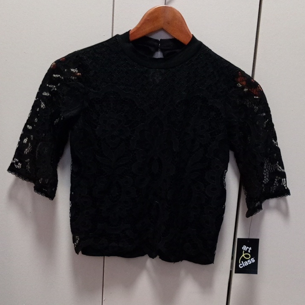 Art Class Black Fitted Embellished 3/4 Sleeve Blouse